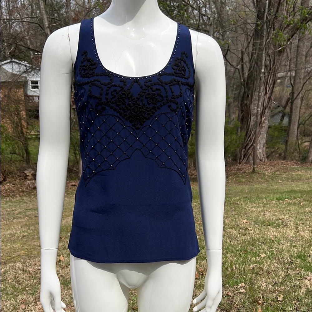 Karen Millen Embellished Blue Fitted Tank Top